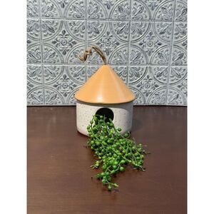 Hanging ceramic birdhouse removable fake string of pearls plant‎
